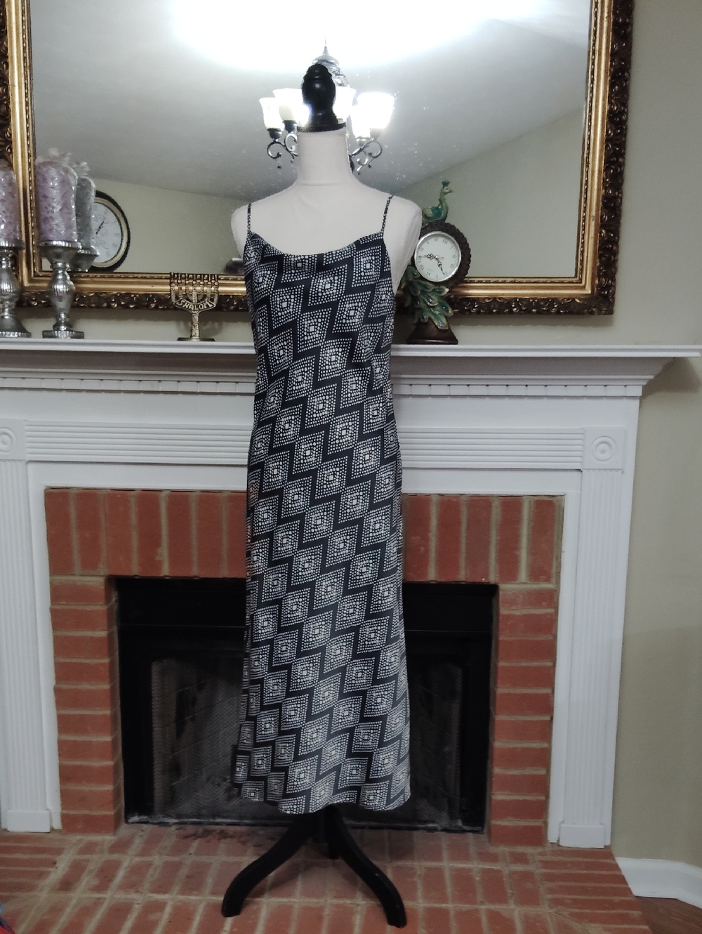 Banana Republic Black and White Geometric Maxi Slip Dress Sz Small